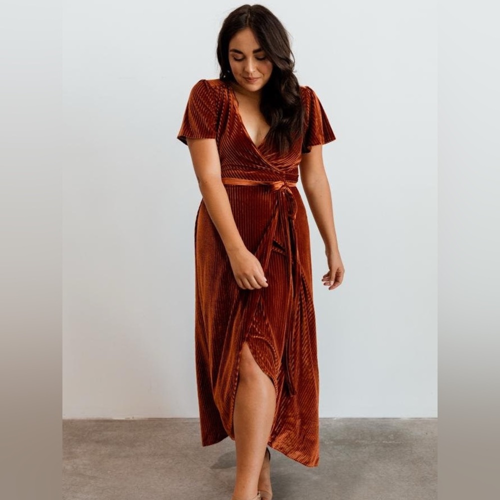 Baltic Born Copper Velvet Midi Dress